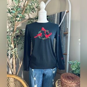 Vintage CB Casual Red Cardinal Embroidered Christmas Top – Size Small